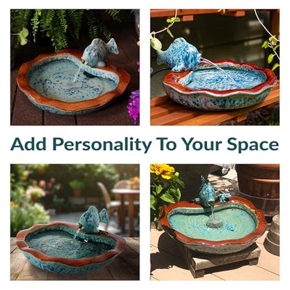 Sunnydaze Glazed Ceramic Fish 7-Inch Outdoor Garden Fountain - Outdoor Tabletop Fountain for Patio, Deck, Garden - Aqua and Brown