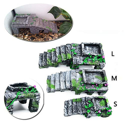 Reptile Breeding Box Shelter Habitat Decor Terrarium Hideout Turtle Basking Ramp Water Bowl Feeding Humidify Hide Caves - size: S
