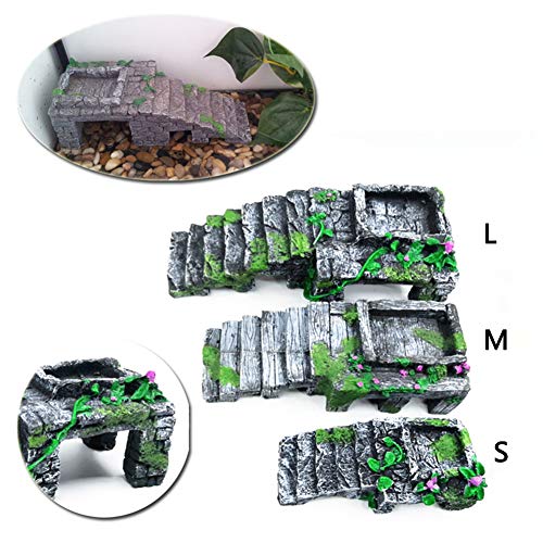 Reptile Breeding Box Shelter Habitat Decor Terrarium Hideout Turtle Basking Ramp Water Bowl Feeding Humidify Hide Caves - size: M