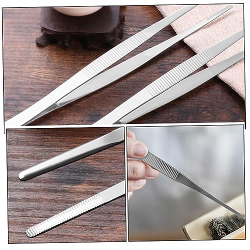 Kisangel 5pcs Stainless Steel Industrial Tweezers Round Tip Long Pointed for Crafts Snake Tongs Reptile Feeding Garden Repair