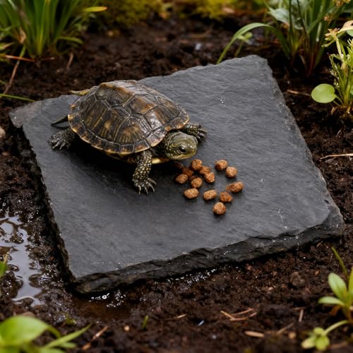 Turtle Basking Platform Slate for Reptiles 3.9 X 3.9 Inch Tortoise Basking Stone for Reptiles Bearded Dragon Accessories for Lizards, Chameleons, Geckos, Turtles, Reptile