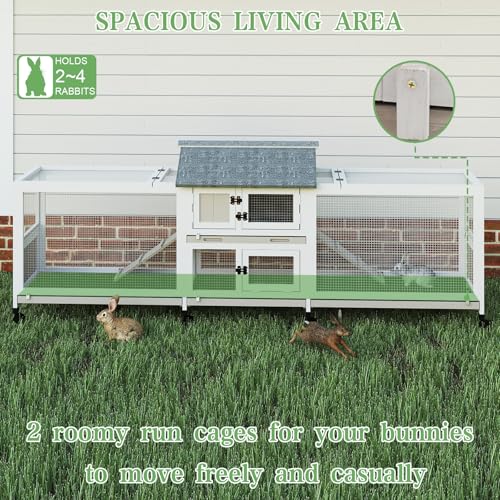 Extra Large 2-Story Rabbit Hutch Indoor and Outdoor with Dual Run Areas for 2-6 Rabbits & Guinea Pig, Wooden Bunny Hutch with 4 Pull-Out Trays, 2 Chew-Proof Ramps, Asphalt Roof, 8 Lockable Wheels - size: PET81