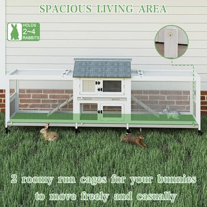 Extra Large 2-Story Rabbit Hutch Indoor and Outdoor with Dual Run Areas for 2-6 Rabbits & Guinea Pig, Wooden Bunny Hutch with 4 Pull-Out Trays, 2 Chew-Proof Ramps, Asphalt Roof, 8 Lockable Wheels - size: PET81