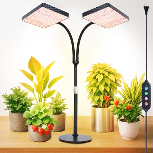 FECiDA 2026 2Head Tabletop Grow Lights for Seed Starting, Indoor Plants, Bonsai, 50 Watt Power Draw, NO Need Adapter, Super Bright and Big Coverage, 4/8/12/16/20 Hr Timer, 16"-24" Height Adjustable - size: TableTop-2Head-50W-Timer