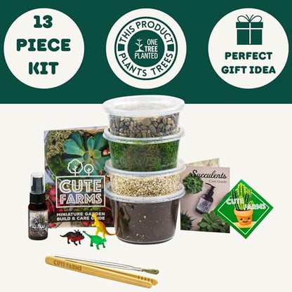 Cute Farms Terrarium Starter Kit | Moss, Vermiculite, Soil, Pebbles, Plant Food, Finishing Tools, Build and Care Guide | DIY Succulent Terrarium for Adults and Kids (Medium) - size: Medium Kit