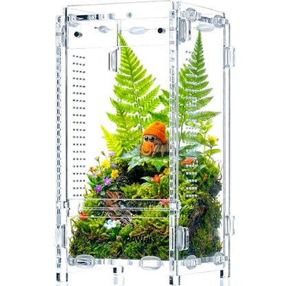 Jumping Spider Enclosure, Acrylic Terrarium with with Magnetic Doors, 0.8mm Micro-Ventilation, Stackable Escape-Proof Habitat for Jumping Spiders, Tarantulas & Small Reptiles, 3”x3”x6” - size: 1Pack, 3”x3”x6”