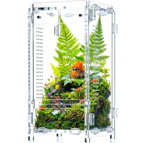 Jumping Spider Enclosure, Acrylic Terrarium with with Magnetic Doors, 0.8mm Micro-Ventilation, Stackable Escape-Proof Habitat for Jumping Spiders, Tarantulas & Small Reptiles, 3”x3”x6” - size: 1Pack, 3”x3”x6”