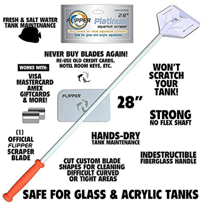 Flipper Platinum Aquarium Hand Scraper Tool – Glass and Acrylic Fish Tank Cleaner – Aquarium Glass Cleaner - Aquarium Glass Scraper with Serrated Blade 28"