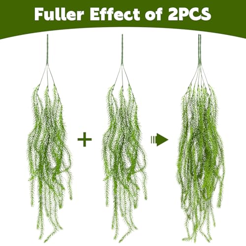 RAINFLOW 2PCS Christmas Fake Hanging Plants 36" Uv Resistant Artificial Pine Needle Hanging Vines, Fake Ivy Vines for Wall Shelf Patio Front Porch Christmas Decor(Basket and Berries Not Included)