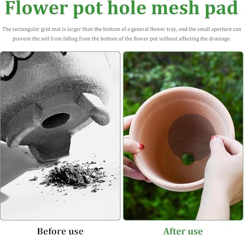 25pcs Flower Pot Hole Netting Mesh Pad, Bonsai Meshes Drainage Screens Plant Pot Drainage Mesh Plant Screen Meshes Preventing Soil Leakage,Black and White(Black) - color: Black