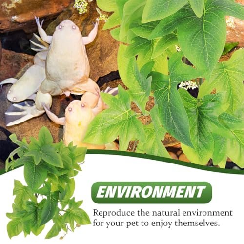 Hemoton Artificial Hanging Plant Ornament for Reptile Terrarium with Suction Cup, 23-Leaf Fake Greenery Decoration for Amphibian Habitat and Indoor Tank Supplies