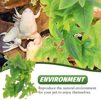 Hemoton Artificial Hanging Plant Ornament for Reptile Terrarium with Suction Cup, 23-Leaf Fake Greenery Decoration for Amphibian Habitat and Indoor Tank Supplies