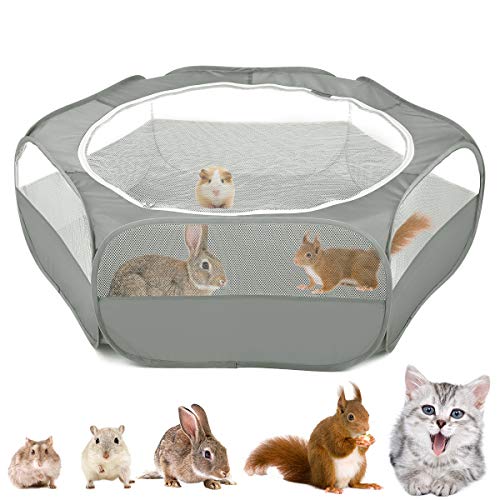VavoPaw Small Animals Playpen, Waterproof Breathable Indoor Pet Cage Tent with Zipper Cover, Portable Outdoor Exercise Yard Fence for Kitten Hamster Bunny Squirrel Guinea Pig Hedgehog, Gray - color: Gray