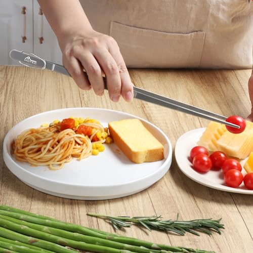 HOTEC Kitchen Tweezers Tongs Stainless Steel Professional Chef Tweezers, Set of 2-12inch Extra-Long Food Tongs for Cooking,Grill and Baking - color: Silver, size: 2PCS: 12 Inch with hook