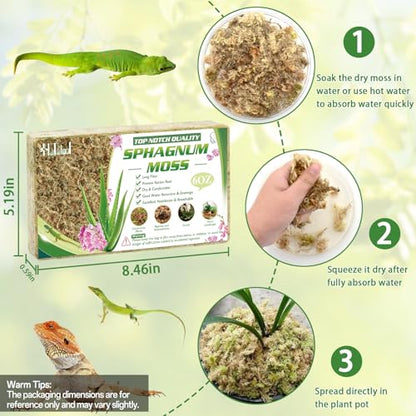 Halatool 6OZ Natural Sphagnum Moss for Plants 8 QT Premium Peat Moss Dried Long Fiber Orchid Moss for Orchid Repotting Carnivorous Succulents Garden Flowers Crafts Terrarium and Reptiles - size: 8 qt (0.4 lbs)