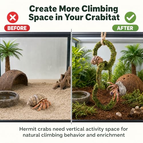 Hermit Crab Climbing Toy, Hanging Moss Climbing Rings for Hermit Crab Tank Accessories, 11 in Crabitat Decor with Rope, Textured Hermit Crab Climbing Accessory for Small Hermit Crabs