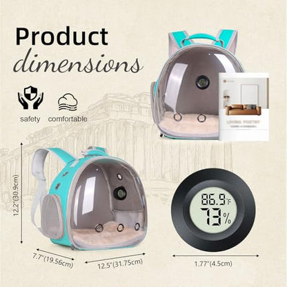 Bearded Dragon Travel Backpack Carrier with Reptile Thermometer and Humidity Gauge Lizard Travel Cage Space Capsule Clear Bubble Window Astronaut Reptile Bag for Ball Python (Green, Backpack+I LSH) - color: Green, size: Backpack+I LSH