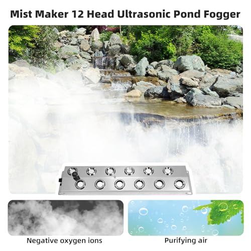 TEPU Mist Maker 12 Head Ultrasonic Pond Fogger, 9000ml/H 400W, ultrasonic fogger with Float IP67 Waterproof Power Supply for Halloween Decoration Rockery Fishtank Landscape