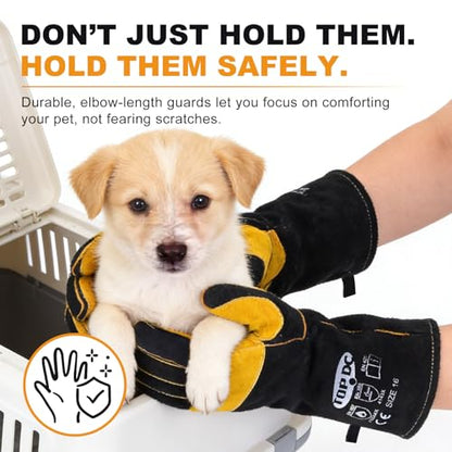 TOPDC Animal Handling Gloves, 16-Inch Bite Resistant & Scratch Proof Arm Sleeves for Dog Cat Grooming, Training, and Vet Visits (Black)