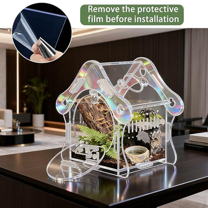 Jumping Spider Enclosure Kit, Acrylic Habitat with Magnetic Door, 3.5" L x 3.5" W x 4.9" H, for Jumping Spiders, Tarantulas, Mantis, Beetles