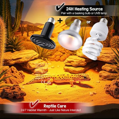 Reptile Dual Heat Lamp, 2-Pack 150W Ceramic Heat Emitter – Heat Bulbs Combo for Terrariums, Ideal for Bearded Dragons, Tortoises, Snakes, Chicken, Puppy, Plant - color: Ceramic Heat Emitter