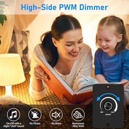 Linkstyle 12V Dimmer Switch, Rotary ON/Off Dimmer for Car Trailers Van Truck RV 60W LED Lights, Halogen, Incandescent