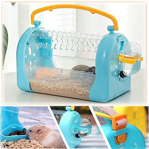 kathson Hamster Cage Travel Carrier Portable Cage with Water Bottle Outgoing Cage and Adjustable Strap Pet Cage for Small Pet Hedgehog Sugar Glider Squirrel Mice（Blue） - size: Blue
