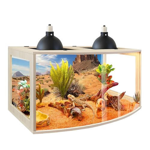 PROLEE Bearded Dragon Tank, Curved Reptile Enclosure with 3-Side Clear Acrylic Panels, Spacious Lizard Tank with Metal Mesh Top and Lockable Door for Reptile Habitat - color: Oak, size: 24"Length,24 Gallons