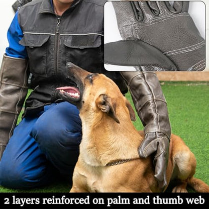 Luwint Genuine Leather Animal Handling Gloves, 22.5’’ Long - Cat & Dog Bite Proof Anti Scratch, for Dog Training, Gardening Gloves, Thorn Proof, Flexible & Water Resistant
