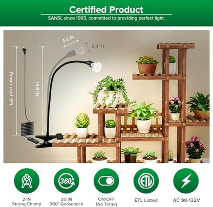 SANSI LED Grow Lights for Indoor Plants, 150W Full Spectrum Gooseneck Clamp Grow Lamp, 10W Power Plant Light with High PPFD for Seeding, Lifetime Free Bulb Replacement Plant Lights for Indoor, 1 Head - size: 1 Head 1 Pack