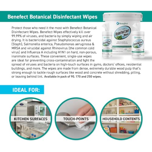 Benefect Botanical Disinfecting Wipes - (250 Wipe Count) Natural, No Residue - Antibacterial Disinfectant, Multi-Surface Cleaning and Sanitizing Wipes - size: 250 Count (Pack of 1)