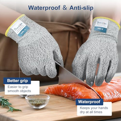Dowellife Level 5 Cut Resistant Gloves with Silicone Coating, Food Grade Kitchen Knife Safety Gloves, Work Gloves for Chef, Mandoline Oyster Shucking Meat Cutting Wood Carving (Gray Small) - size: Small (Pack of 1), style: Silicone Coated