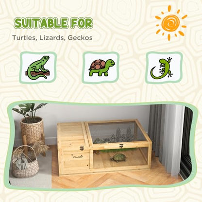 Wooden Turtle Enclosure for Indoor and Outdoor Use - Spacious Reptile Habitat with Viewing Windows and Ventilation for Lizards, Geckos, Tortoises