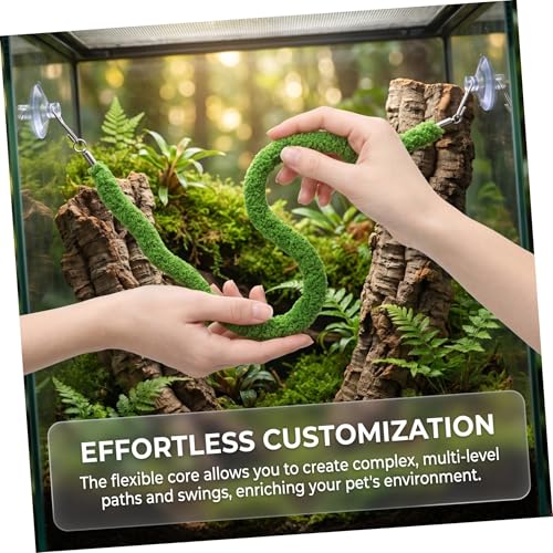 Luxshiny Reptile Climbing Vine for Snakes and Lizards Flexible Green Plush Rope with Stable Climbing Support and Suction Cup Hook Realistic Design for Pet Habitat Decor and Terrarium