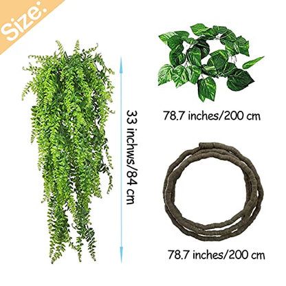 Resin Reptile Driftwood Decoration Bearded Dragon Branch Lizard Climb Habitat Decor Hanging Jungle Vines Reptiles Tank Accessories for Chameleon Snake Gecko Spider Fish Tree Frog