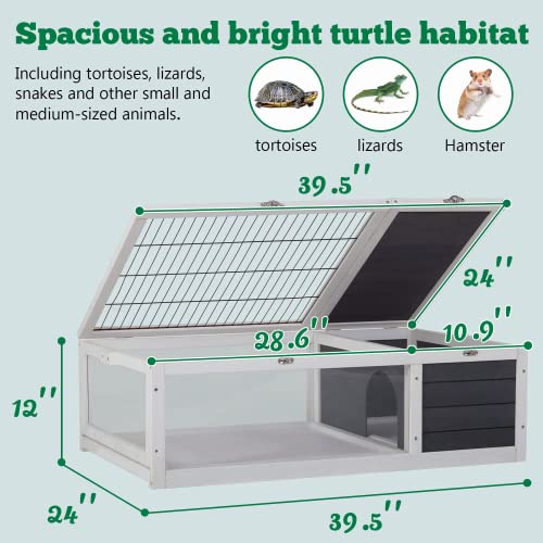 Tortoise Habitat Large Tortoise Enclosure Indoor w/Removable Bottom, Wooden Tortoises House Outdoor, Turtle Habitat Reptile Cage for Lizards, Bearded Dragon, Small Animals