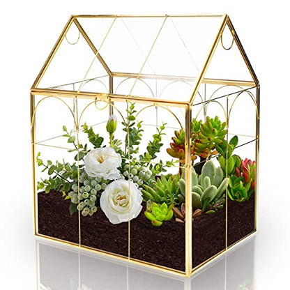 HighFree Geometric Plant Terrarium with Lid, House Succulent Terrarium Kit for Display, Air Plants, Succulents, Home Tabletop Miniature Terrarium, Not Airtight or Waterproof (Gold) - color: Gold