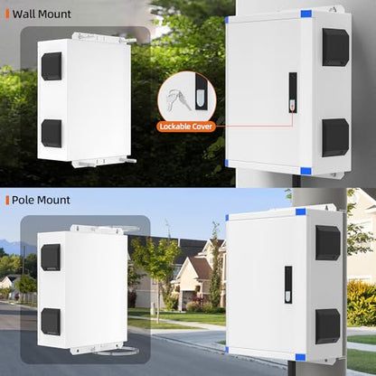 Joinfworld Outdoor Electrical Box 19.7"x15.7"x7.9" Metal Waterproof Vented Nema Enclosure with 12V Fan, Stainless Steel Junction Box with Cold Rolled Steel Plate Hinge Connection Din Rail - size: 19.7"x15.7"x7.9"
