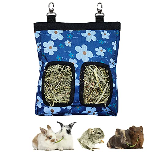 Guinea Pig Hay Feeder, Hanging Rabbit Hay Feeder Bag for Guinea Pigs Bunnies Chinchillas. Blueflower - color: Blueflower