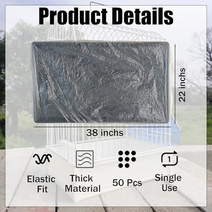 Aogigigio Bird Cage Liner - 50 Pcs Disposable Bird Cage Liners, Large 38 x 22 Inch Cage Liner for Big Tray, Leakproof Plastic Bird Cage Liner for Parakeet, Cage Liners for Small Animals