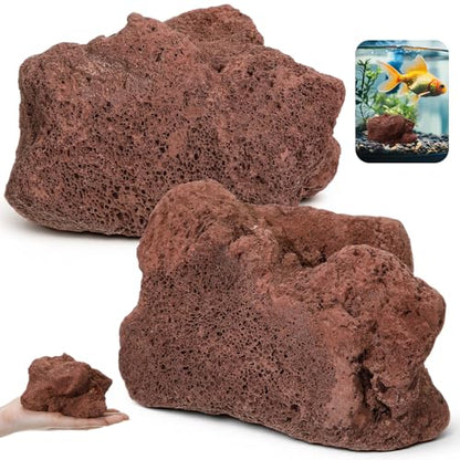 Hicarer 2 Pack Aquarium Red Lava Rock 4''- 6'' Fish Tank Volcanic Rocks Stone for Water Clarification and Odor Removal, Fish Tank Decoration Landscape Stone