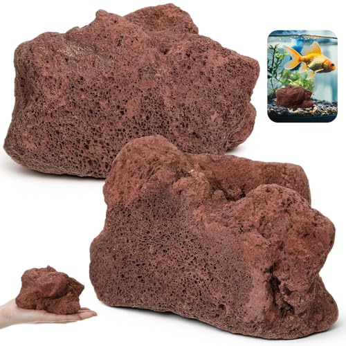 Hicarer 2 Pack Aquarium Red Lava Rock 4''- 6'' Fish Tank Volcanic Rocks Stone for Water Clarification and Odor Removal, Fish Tank Decoration Landscape Stone