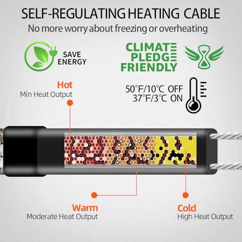 Superior Water Pipe Heat Cable for Pipe Freeze Protection, Self-Regulating Heating Cable for Metal and Plastic Pipes, Energy-Saving Heating Tape for Water Pipes, 40Ft, 120V - style: 40-feet
