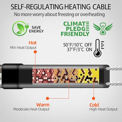 Trusted Heating Cable for Pipe Freeze Protection, Self-Regulating Pipe Heating Tape for Metal and Plastic Pipes, Energy-Saving Water Pipe Heat Cable Keeps Water Flowing at -40°F, 3Ft, 120V - style: 3-feet