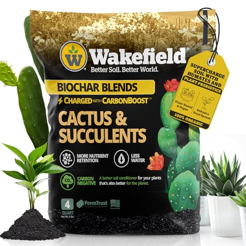 Wakefield Biochar Blend Potting Mix for Cactus & Succulent – Premium Potting Soil Blend with CarbonBoost Technology for Superior Drainage, Moisture Retention & Root Growth – 4 QT Organic Soil Mix - size: 4 Quart