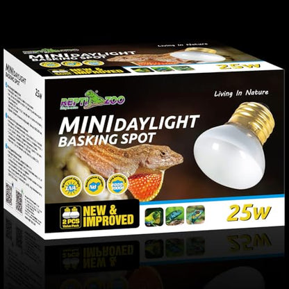 REPTI ZOO 25W Upgraded Nano Reptile Daylight Basking Spot Heat Lamp Bulb 2 Pack, UVA Full Spectrum Sun Light Daytime Heating Lamp for Reptile