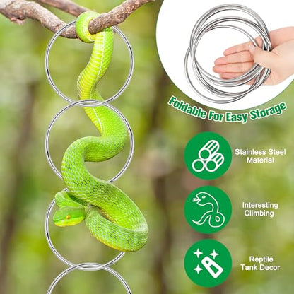 Catcan Snake Enrichment Rings for Ball Python, Snake Climbing Accessories Include Climbing Hoop Chain with Hanging Buckle and 5m Artificial Rattan Rope