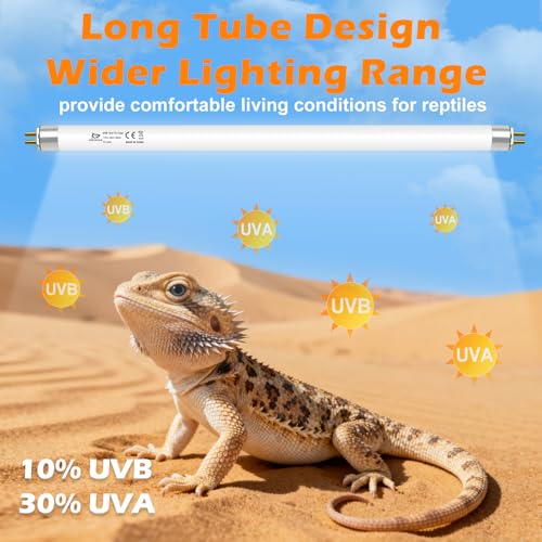 T5 10.0 UVB Light Bulb for Reptiles, 24W HO UVB Reptile Lamp Bulb, 2 Pack 22 Inch UVA UVB Fluorescent Lamp Tube for Bearded Dragon Leopard Gecko Tortoise Lizards - size: 24W-22INCH