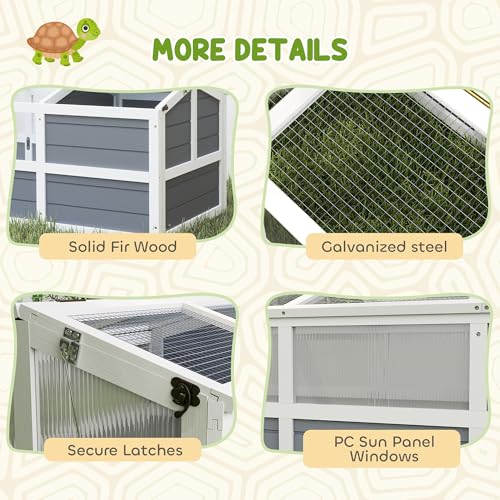 Professional Durable Tortoise Habitat Outdoor with Base-Free Design, Sliding Access Doors, Polycarbonate Sun Panel Windows, LightGray