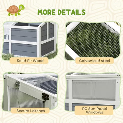 Professional Durable Tortoise Habitat Outdoor with Base-Free Design, Sliding Access Doors, Polycarbonate Sun Panel Windows, LightGray